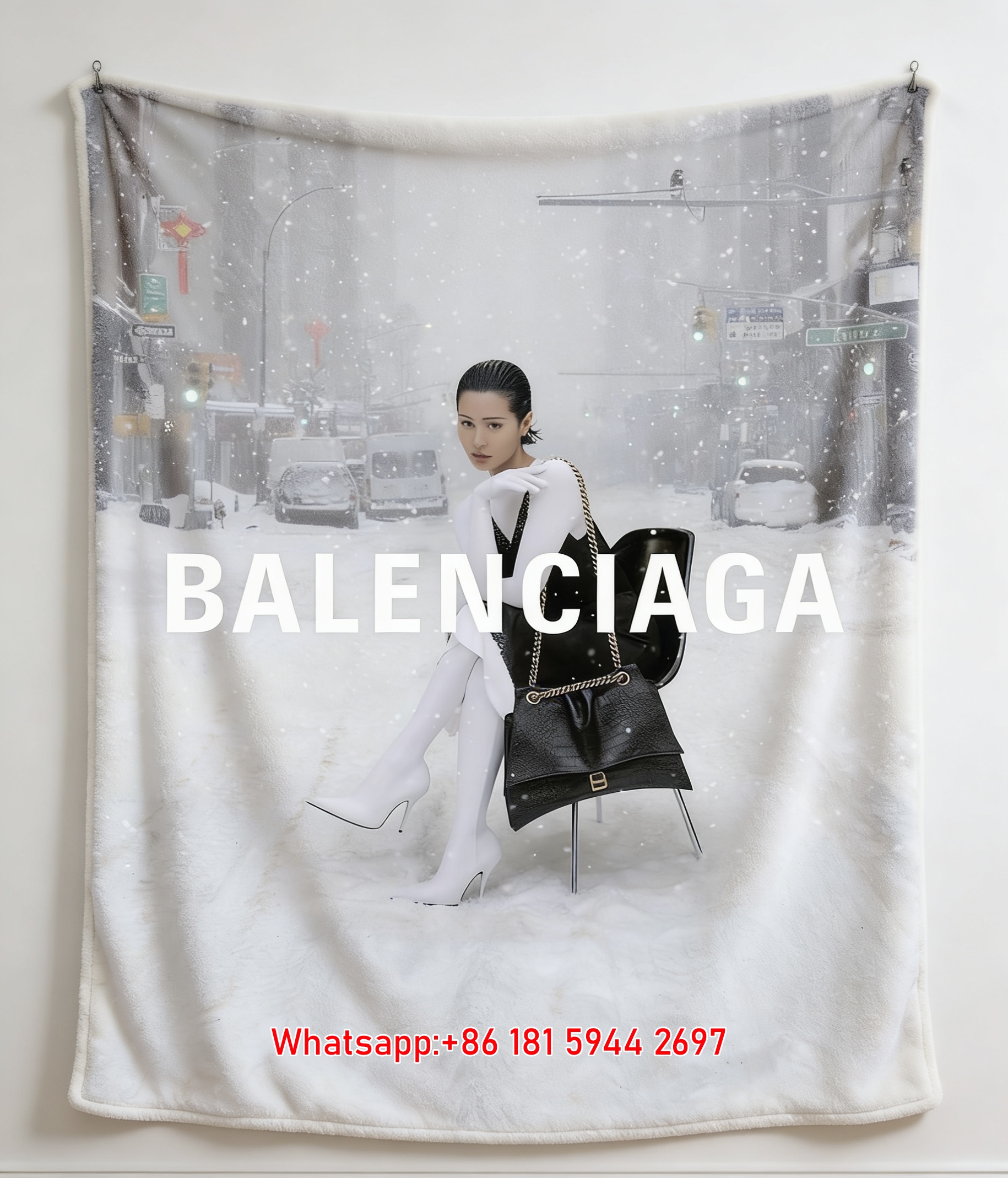 Balenciaga Winter City Print Flannel Throw Blanket for Sofa BA468